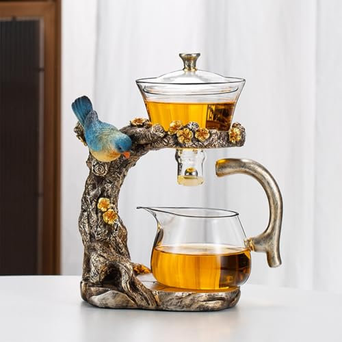 YoeEoay Teeservice Glas Teekanne Mit Magnet, Tier-Vogel-Design Lazy Kungfu Glasteeservice Semi Automatic Tea Set, Geeignet Für Teeliebhaber, Jungen Und Mädchen