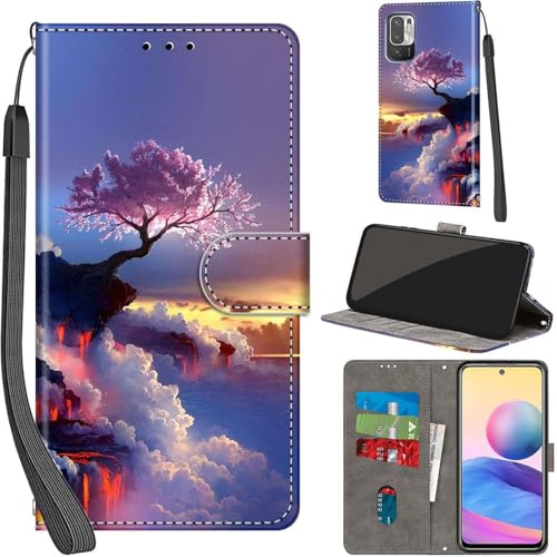 PHINIENLAND Coque pour Xiaomi Redmi Note 10 5G Portefeuille Arbre | 3 emplacements cartes, 1 poche billets, Fermeture magnétique, Fonction support, Étui de protection pour Xiaomi Poco M3 Pro