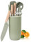 10 PCS Kitchen Cooking Utensils Set, 10 PCS Non-Stick Stainless Steel Knives and Silicone Cooking Kitchen Utensils Spatula Set with Holder, Wooden Ergonomic Handle (Green)