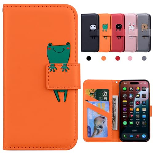 Kedic for iPhone 16 case Flip Wallet Leather iPhone 16 Phone case iphone 16 case with Card Holder Bracket iphone 16 cases Magnetic Protective Shockproof Cover for Phone Case iPhone 16 -Orange