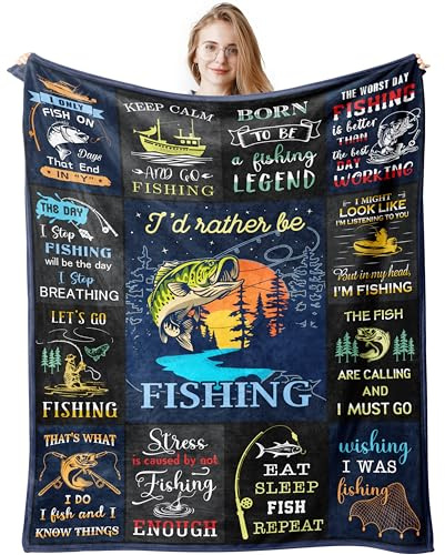 Jinmaple Fishing Gifts for Men, Gifts for Fisherman, Fishing Blanket Fleece | Fishing Lover Gift, Fishing Presents for Men Boys, Who Love Fishing Stuff, Funny Fishing Gift for Him Birthday 150x130CM