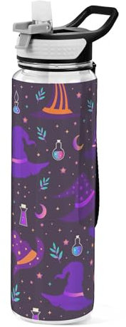 Sevdomey Bouteille d'eau en forme de chapeau d'Halloween avec couvercle à paille transparente et étanche pour sport de plein air, fitness, entraînement, voyage, 950 ml