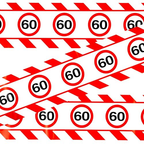 Tiwoca 60 Geburtstag Deko – lustiges Absperrband rot weiß mit Verkehrszeichen als originelle und witzige Geburtstagsdeko für einen gelungenen 60 Geburtstag Mann oder Frau