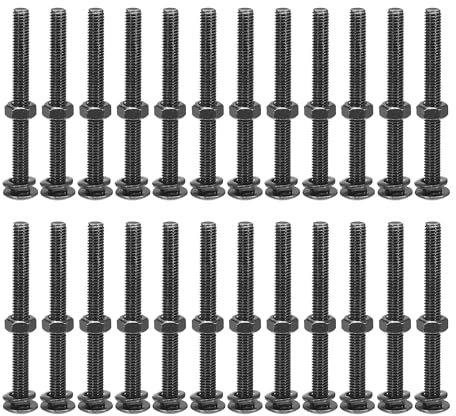 sourcing map Lot de 25 boulons de carrosserie à col carré M6 x 65 mm avec écrous et rondelles, en acier inoxydable 304 à tête ronde, col carré, noir