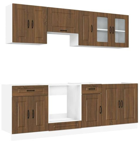 vidaXL 8-TLG. Küchenschrank-Set Braun Eichen-Optik Holzwerkstoff, Küchenzeile Einbauküche, Schrank-Set, Unterschrank, Küchenschrank, Hängeschrank