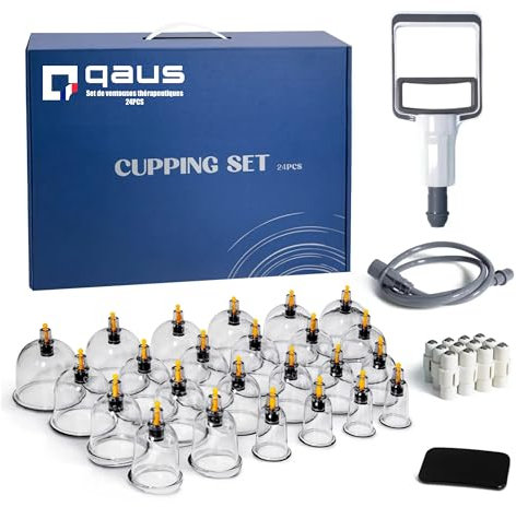 Ventouse cupping therapy | Kit 24 pcs de ventouses médicales professionnelles pour massage hijama, lifting facial et corps–Set anti cellulite avec pompe vacuum, dos, visage, médecine chinoise kiné