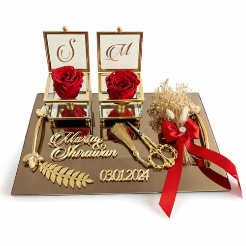 Personalisiertes Spiegel Ringtablett Leaf, Moccatablett und Ringtablett, Verlobung, Söz, Nisan, Nikah, Hochzeit, Wedding, Kiz Isteme, Verlobungstablett, Nisan Tepsisi, Damat tepsisi, Söz tepsisi