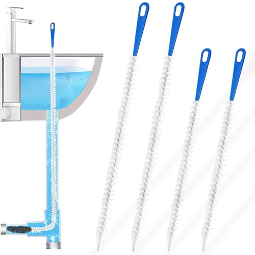 4 Pack Sink Unblocker Cleaning Brush, 17.7 inch and 23.6 inch Extended Drain Snake Pipe Cleaners Hair Clog Remover Tool for Sink Bathroom Shower Plug Holes