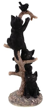 Kremers Schatzkiste Katzenfigur 3 Schwarze Katzen auf AST Handbemalt Deko 27 cm Polyresin Deko 27cm Gartenfigur Tierfigur Skulptur Geschenk Innen Außen Katzenliebhaber Sammlerstück Wetterfest