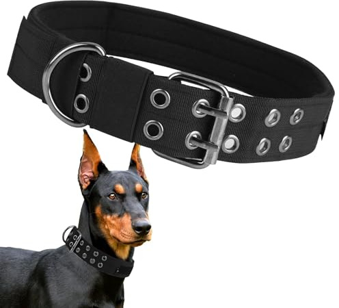Strapazierfähiges, taktisches Hundehalsband für große Hunde, verstellbares Halsband aus Nylon in Militärqualität, mit D-Ring-Schnalle, starkes Trainingshalsband für Rottweiler, Mastiff, Dobermann