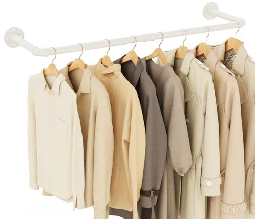 Yawinhe Tringle à Vêtements Murale 97cm, Portemanteaux Muraux, Porte Manteau Mural Industriel, pour Salle de Bain, Vestiaire, Couleur Crème,1-Pack, YMG002BW-1