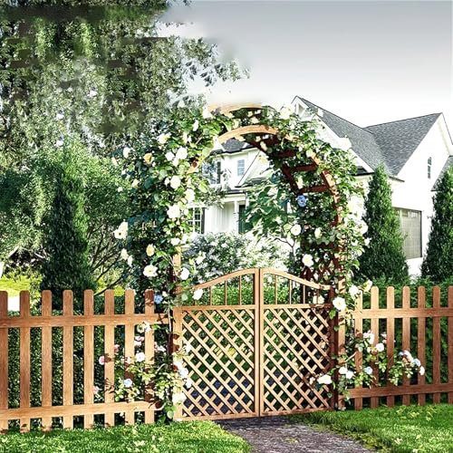 LMXRYPD Holzbogen Garten, Pergola mit Tor, Robuster Gartenbogen für Kletterpflanzen, für Gartenwege, Hochzeitsdekoration und Zeremonie(Brown)