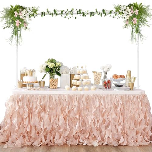 Fiita Verstellbarer Tischständer mit Klemmen 120 cm -320 cm Länge, Metall, verzierter Blumen-Tischbogen für Hochzeit, Party-Dekoration Bogen Geburtstagsfeier Jubiläum Weihnachtsdekoration Zubehör