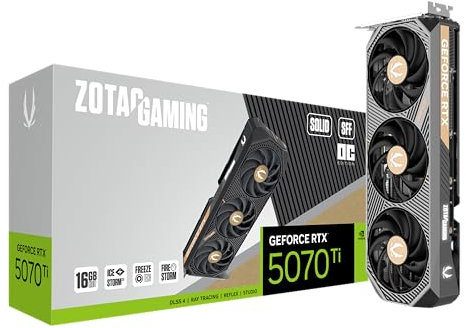 ZOTAC Gaming GeForce RTX 5070 Ti Solid SFF OC DLSS 4 16GB GDDR7 256-bit 28 Gbps PCIE 5.0 Tarjeta gráfica para Juegos, refrigeración Avanzada IceStorm 2.0, ZT-B50710J3-10P