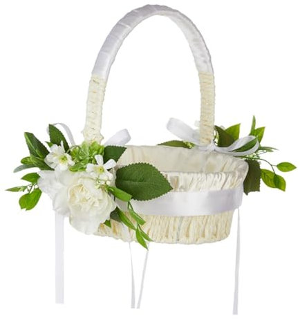 LOVIVER Panier de mariage en Satin, panier de fleurs de fiançailles pour demoiselle d'honneur, décoration de cérémonie, plantes vertes, panier de fleurs de, Blanc