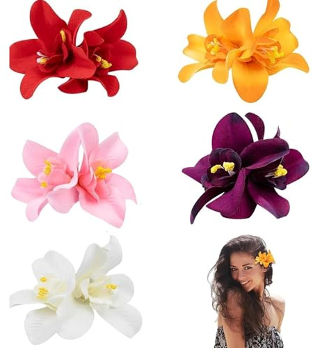 5PCS Bohemian Flower Hair Clips, Hawaiian Beach Hair Accessories, Artificial Tropical Flower Clip, Bohemian Summer Hair Clips for Women Girls