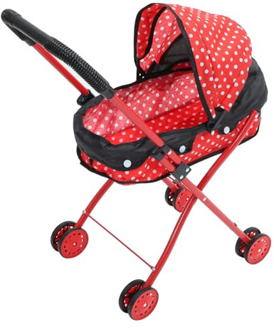 FUNNETOYU Realistischer Puppenwagen Leichter Kinderwagen mit Polka Dot Design Fördert Hand Auge Koordination und Kreatives für Mädchen für Geburtstags und Alltagsspiele