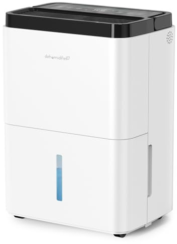 GOAMGE Deshumidificador, 12 L/Día, Control de Humedad, Para Sótano | 3 Modos, 2 Velocidades, Temporizador 24 H, Descongelación Automática, Manguera De Drenaje, Para Sótano, Dormitorio, Baño