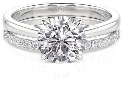 Damen Moissanit Klassisch Band Ring Set 925 Sterling Silber Vorsteckring Rundschliff Stein Stapelring Modern Elegant Doppelring Frauen Trauring für Hochzeit Valentinstag