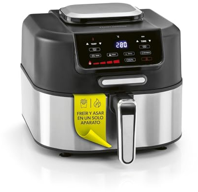 GOURMETmaxx Heißluftfritteuse FryBBQ | Airfryer mit Ober-/Unterhitze | 5 L Multikocher Heissluftfritteuse mit 5 Modi inkl. Dörren | 2in1: Fritteuse & Grill – mit Aludruckguss-Rost & Grillthermometer