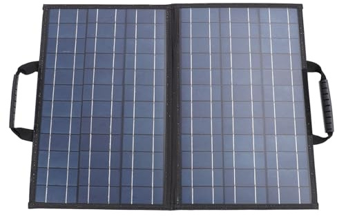 Hamwesh Panneau Solaire 80W 12V, Chargeur Solaire Portable Pliable avec Clamp/Holder de Batterie, Double Ports USB, Compteur de Réglage d'angle pour Le Camping