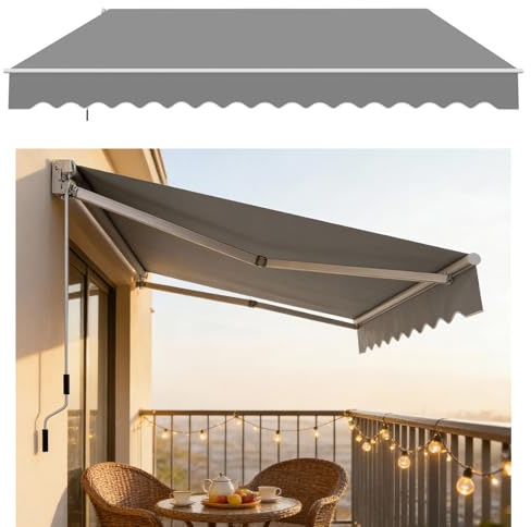 Aufun Manuelle Gelenkarmmarkise Markise 400x300 cm, Dunkelgrau | Einziehbar Sonnenschutz Markisenabdeckung mit Handkurbel, Wasserdicht Anti-UV für Balkon Terrasse Außen