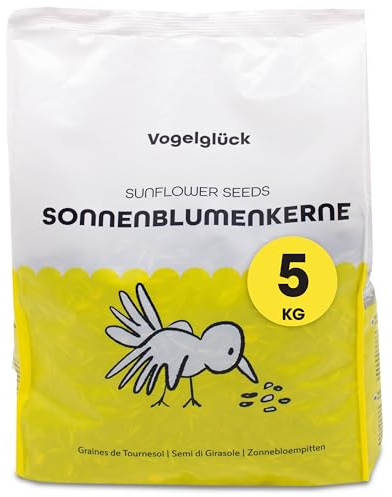 Vogelglück Sonnenblumenkerne Vogelfutter, 5 kg mit Schale, Einzelfuttermittel für Wildvögel ganzjährig geeignet natürliches Körnerfutter, Streufutter für Wildvögel, Sommer Wildvogelfutter