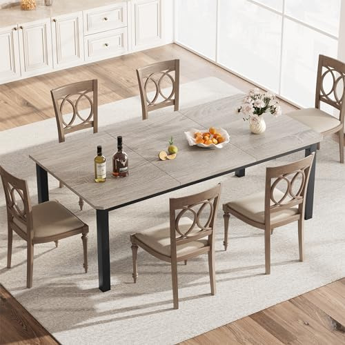 GarveeMore Esstisch 200x90x75cm Rechteckig Küchentisch Aus Holz, Robuster Esszimmertisch Mit Metallbeinen Für Küche Esszimmer Wohnzimmer