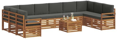 vidaXL Sofagarnituren 11 pcs Natur und Anthrazit Massivholz Akazie, Gartenlounge, modernes Outdoorsofa, sicheres Sitzset, gemütliche Terrassenmöbel