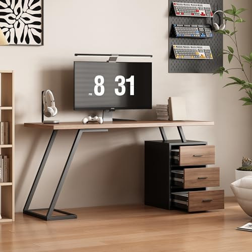 Crlnaup Bürotisch Arbeitstisch Ablage Basteltisch Industrial Schreibtisch 138.5cm mit 3 Schubladen