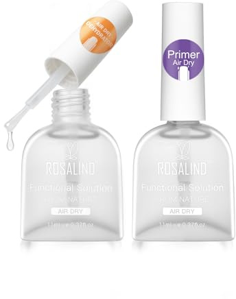 ROSALIND Nail Primer Dehydrator für UV Nagellack 2 Stück 11ml für Gelnägel | Nail Prep Bonder,Verhindert Ablösen & Splittern, Entfernen von Ölen und Feuchtigkeit Sorgt für Starke Haftung, Langanhaltende