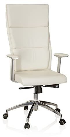 hjh OFFICE 600410 Chefsessel Monza 20 Leder Weiß Bürostuhl gepolstert, hohe ergonomische Rückenlehne