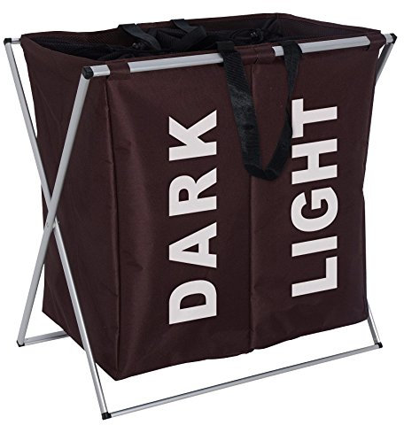 Wenko 3440012100 Wäschesammler Duo - 2 Wäsche-Kammern, Polyester, Aluminium, 59 x 57 x 38 cm, dunkelbraun