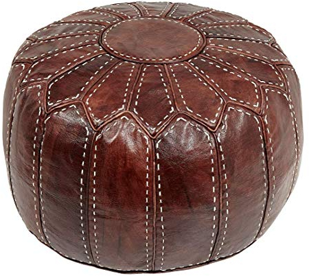 Essence of Morocco Marokkanischer Sitzkissen Pouf Bezug. Echtes Braunes Leder. Handgearbeitet und handgenäht.