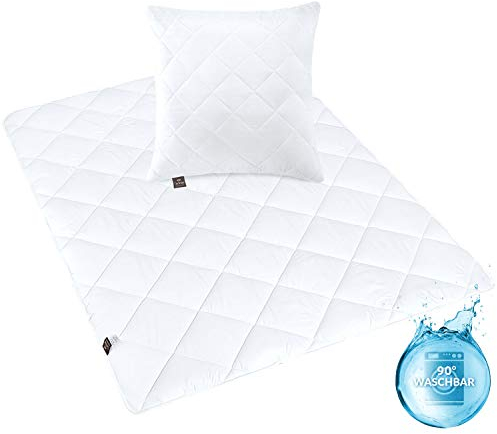 sei Design Classic Dream Collection, leichte Bettdecke 135x200 + Kopfkissen 80x80, Mikrofaser, geeignet für Allergiker, Schadstoffgeprüft, weiß