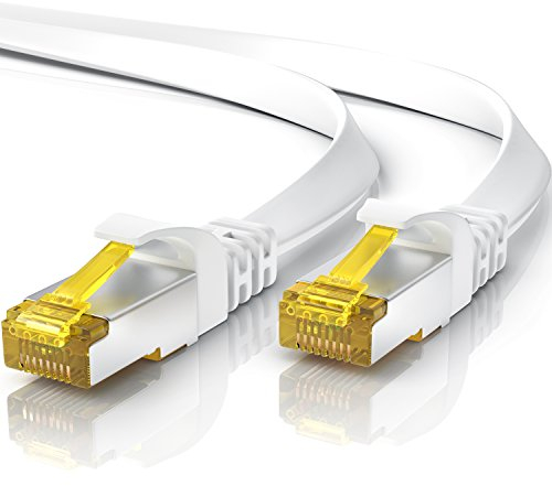 Cable de red plano CAT 7, 5 m, cable Ethernet, Gigabit Lan 10 Gbit s, cable de conexión, cable plano, cable de instalación, cable crudo Cat.7, blindaje U FTP PIMF con conector RJ 45, módem Switch