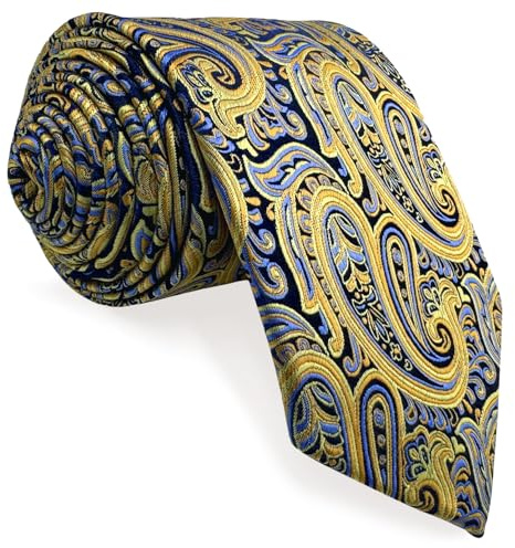 S&W SHLAX&WING Herren Krawatte Gelb Blau Paisley Seide Neu Fashion Hochzeit