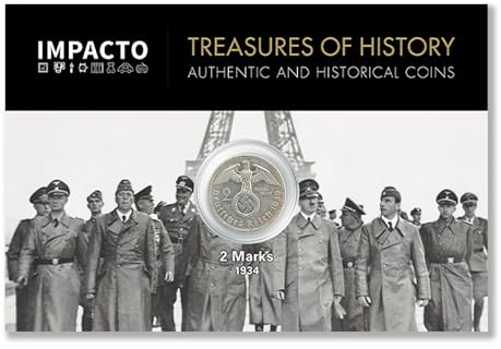 Moneda de plata de 2 Reichsmark | Colección histórica alemana 1936-1939 | Plata 625 | Certificado de autenticidad
