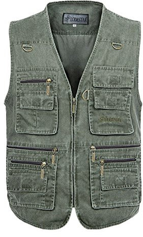 Yonglan Herren Jagd- Und Anglerweste Arbeitsweste Multi-Taschen Freizeit Outdoor Trekking Weste Freiwillige Weste Armee-Grün 6XL