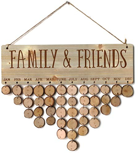 Holz DIY Kalender Hölzerne Kalender hängen Geburtstagskalender immerwährender Kalender Geschenk für Haus Party Dekoration mit 40 Scheiben