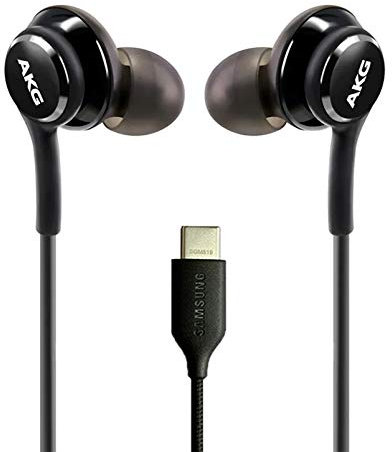 ElloGear 2022 Earbuds Stereo Headphones for Samsung Galaxy Note 10, Note 10+, Galaxy S10, S9 Plus, S10e - Designed by AKG - Braided Cable with Microphone and Volume Remote Type-C Connector - Black