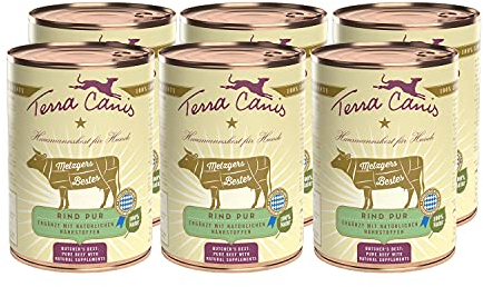 Terra Canis Rind Pur aus Rinderherz und Rinderleber - Metzgers Bestes Nassfutter, 6x400g I Premium Hundefutter in 100% Lebensmittelqualität Aller Rohstoffe I Reichhaltig, gesund & glutenfrei