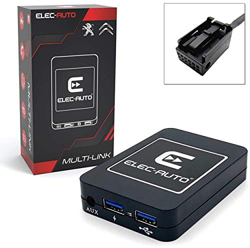 Interface Bluetooth - USB MP3 - Auxiliaire pour Voiture Peugeot, Citroen avec Prise QUADLOCK | Kit Mains Libres Streaming Audio | Chargeur | Prise Jack | Boitier encastrable Invisible | Autoradio