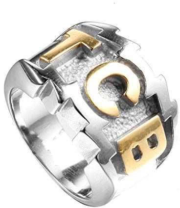 PAURO Herren Edelstahl Gravierte Charakter TCB Ring Silber Gold Größe 72 (22.9)