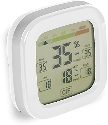 FACKELMANN 16393 Digitales Thermometer, Hygrometer, Temperatur in Grad Celsius und Fahrenheit, weiß, ABS-Kunststoff, 7 x 7 x 2,5 cm