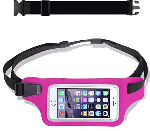 Wasserdichter Laufgürtel für iPhone 6,7,8x11,12 Plus & Android Samsung – mit Touchscreen-Abdeckung – IPX8 bewertete trockene Hüfttasche für OCR, Ski, Strand, Pool, Kajakfahr, Rafting, etc, hot pink