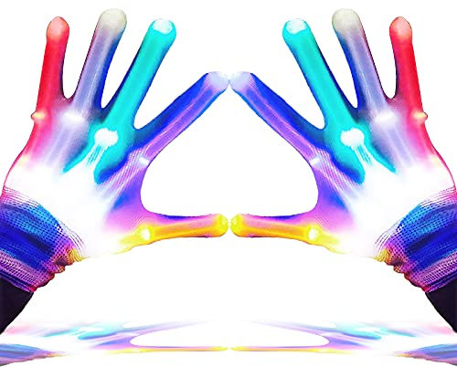 GLEDLOVES LED Finger Gloves,Light Up Gloves with 5 Color/6 Mode for Teen & Adult Gifts,Perfect for 13+ Boys & Girls,Ideal for Halloween & Christmas Party (1 Pair/L)