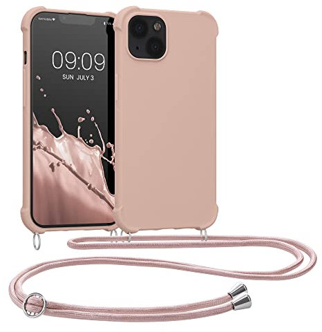 kwmobile Crossbody Case Compatible with Apple iPhone 13 Case - TPU Silicone Cover with Strap - Mother Of Pearl