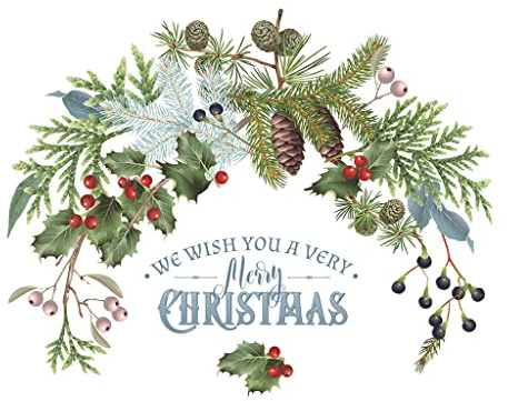 YAQINUO Wandsticker mit Aufschrift Merry Christmas, Tannenzapfen, Zweige, Beeren, grüne Pflanzen, Fensteraufkleber, Glastür, Wandbild, Poster, Weihnachtsdekoration