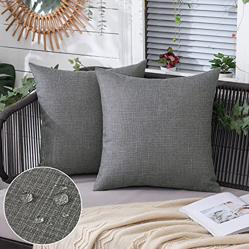 MIULEE 2er Set wasserdichte Kissenbezüge Leinenoptik Kissenhülle Outdoor Wetterfeste Dekohülle Sofakissen Zierkissen Couchkissen Dekokissen für Sofa Couch Wohnzimmer Schlafzimmer 40x40 cm Dunkelgrau